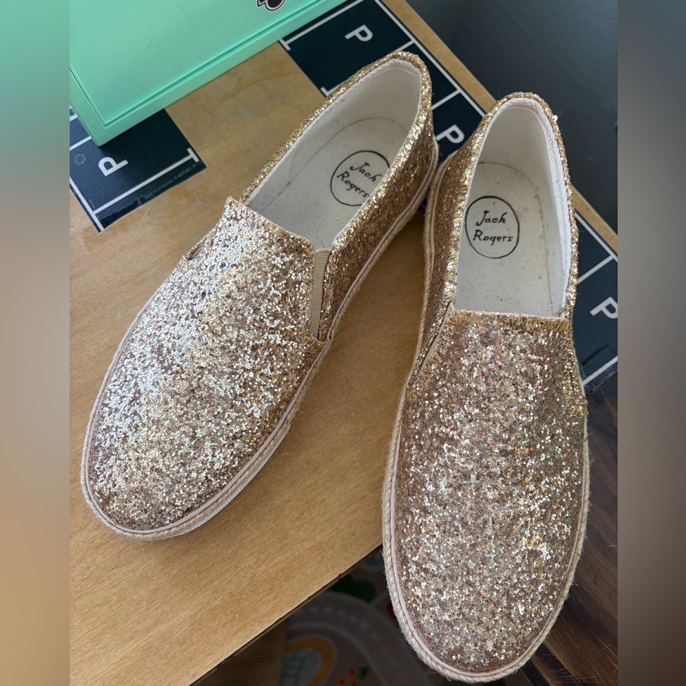 Jack Rogers Tucker gold glitter slip-on sneakers. - Picture 2 of 10